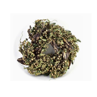 Wianek zielony z brązowymi kuleczkami 55cm