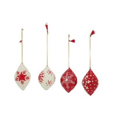 Bombka paper mache długa czer/biał 105412