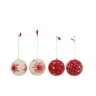 Bombka paper mache 10cm czer/biał 105411